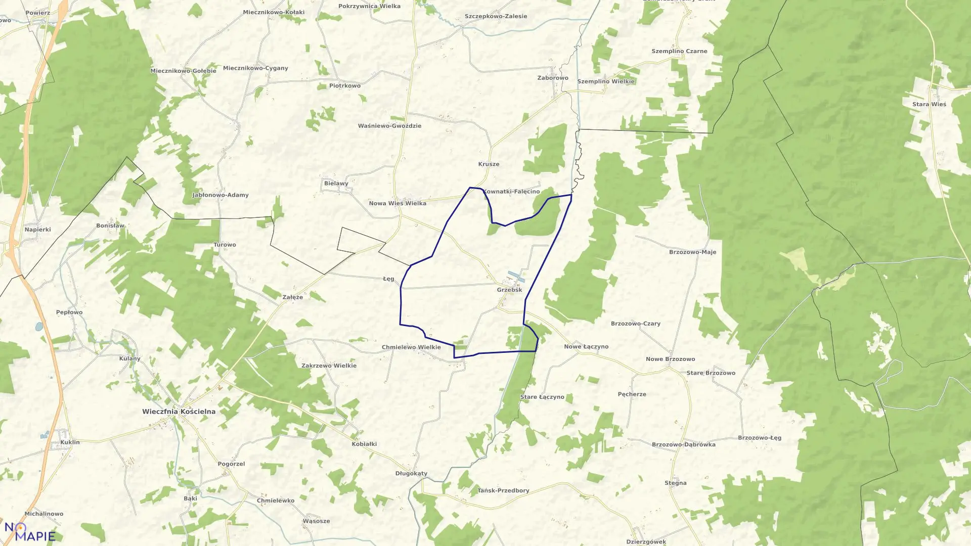 Mapa obrębu Grzebsk w gminie Wieczfnia Kościelna