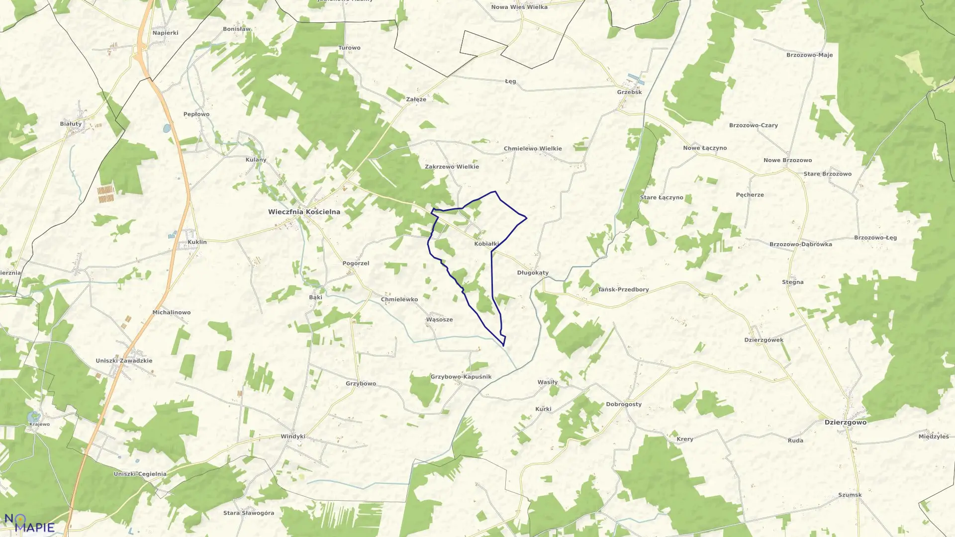 Mapa obrębu Kobiałki Żaki w gminie Wieczfnia Kościelna