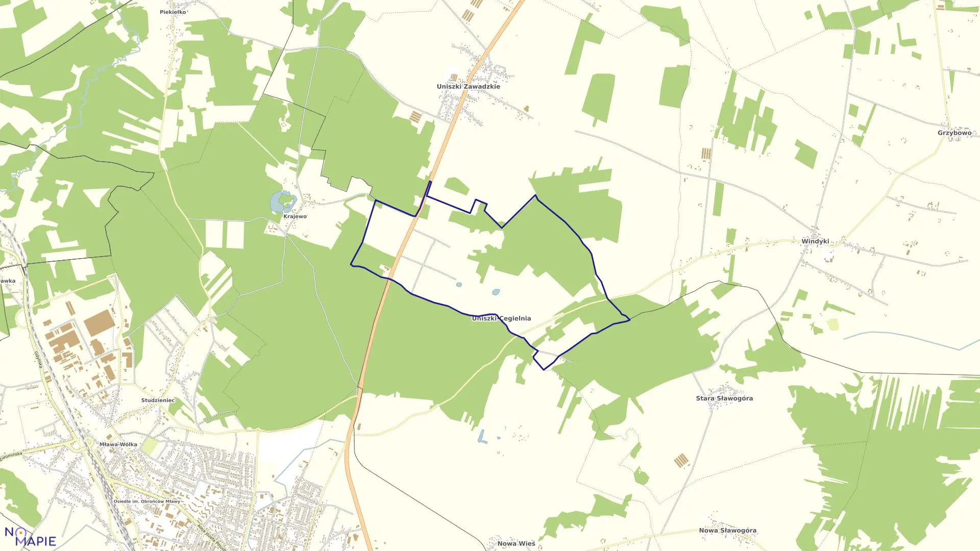 Mapa obrębu Uniszki Cegielnia w gminie Wieczfnia Kościelna