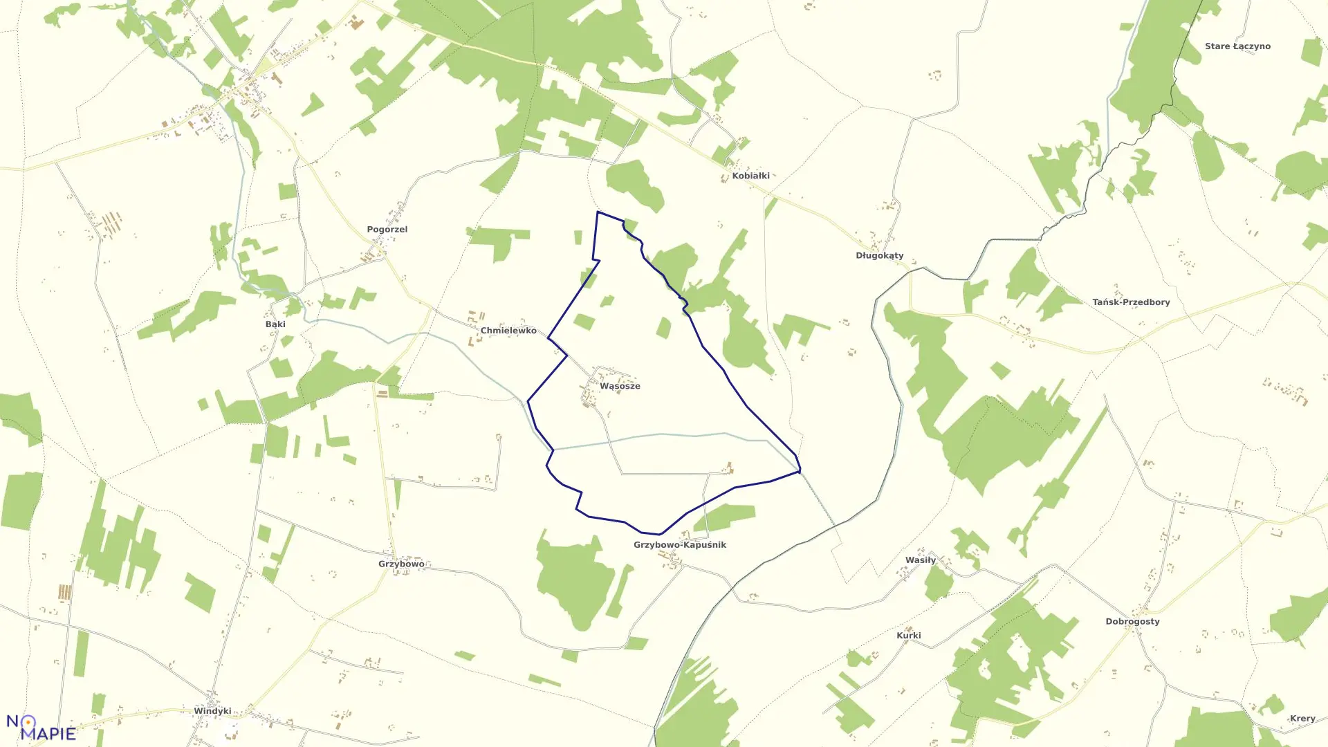 Mapa obrębu Wąsosze w gminie Wieczfnia Kościelna