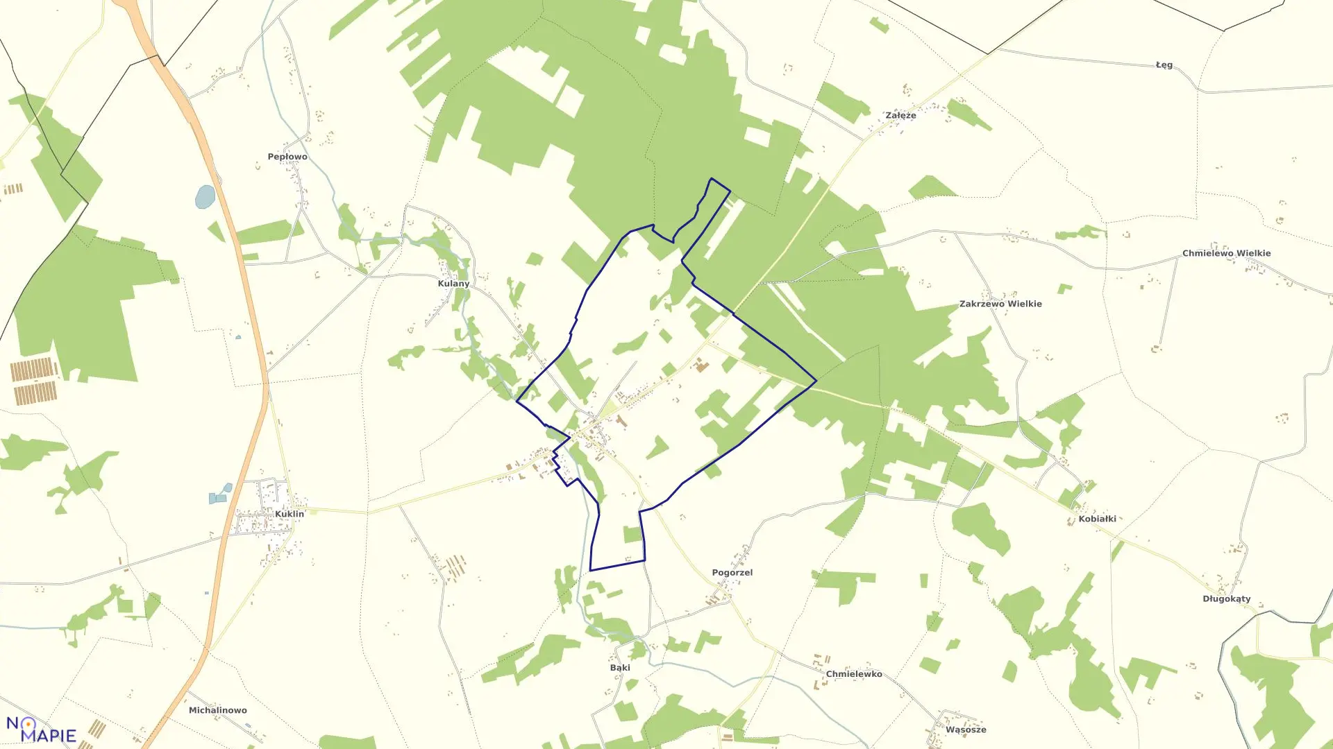 Mapa obrębu Wieczfnia Kościelna w gminie Wieczfnia Kościelna