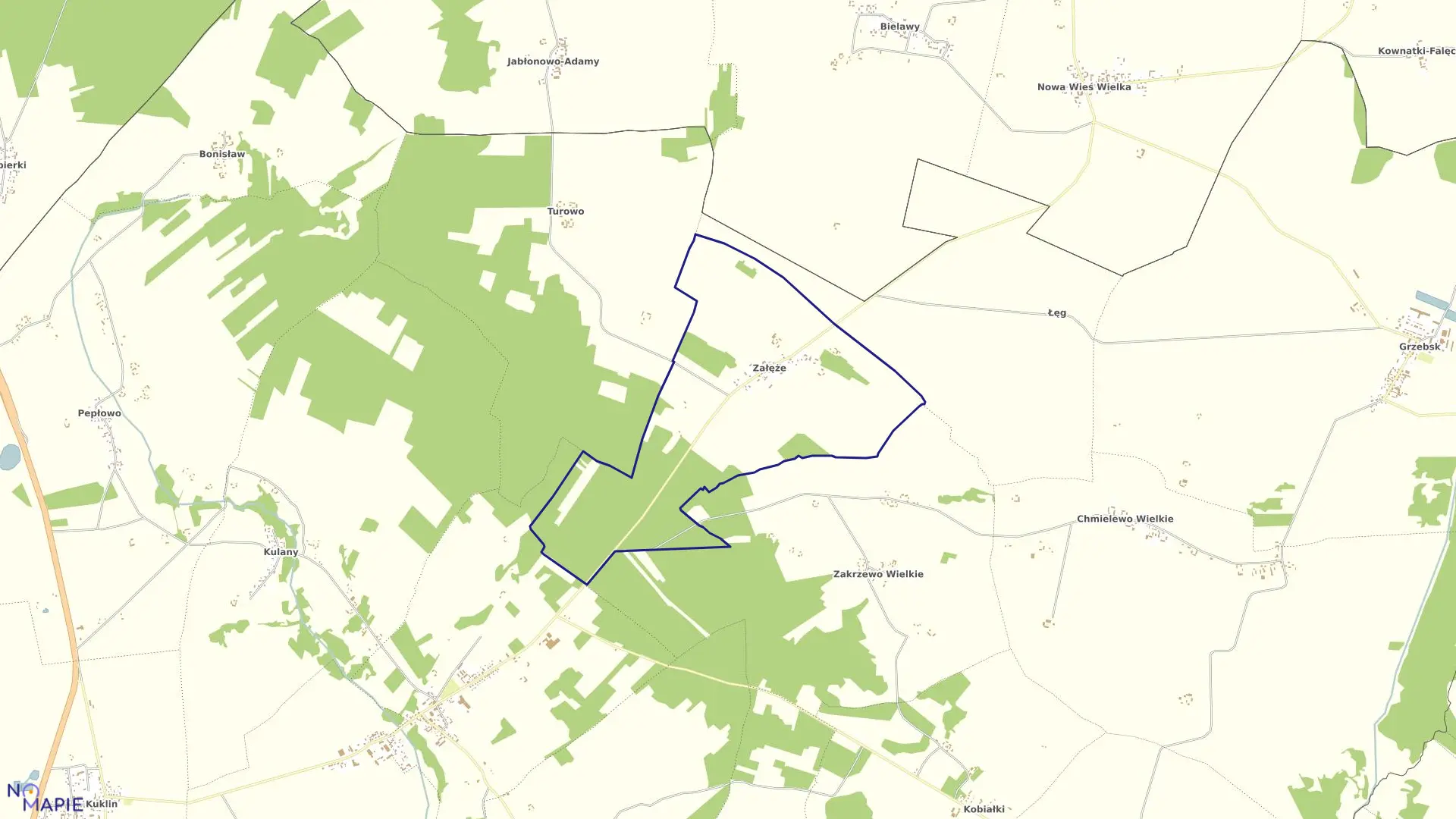 Mapa obrębu Załęże w gminie Wieczfnia Kościelna